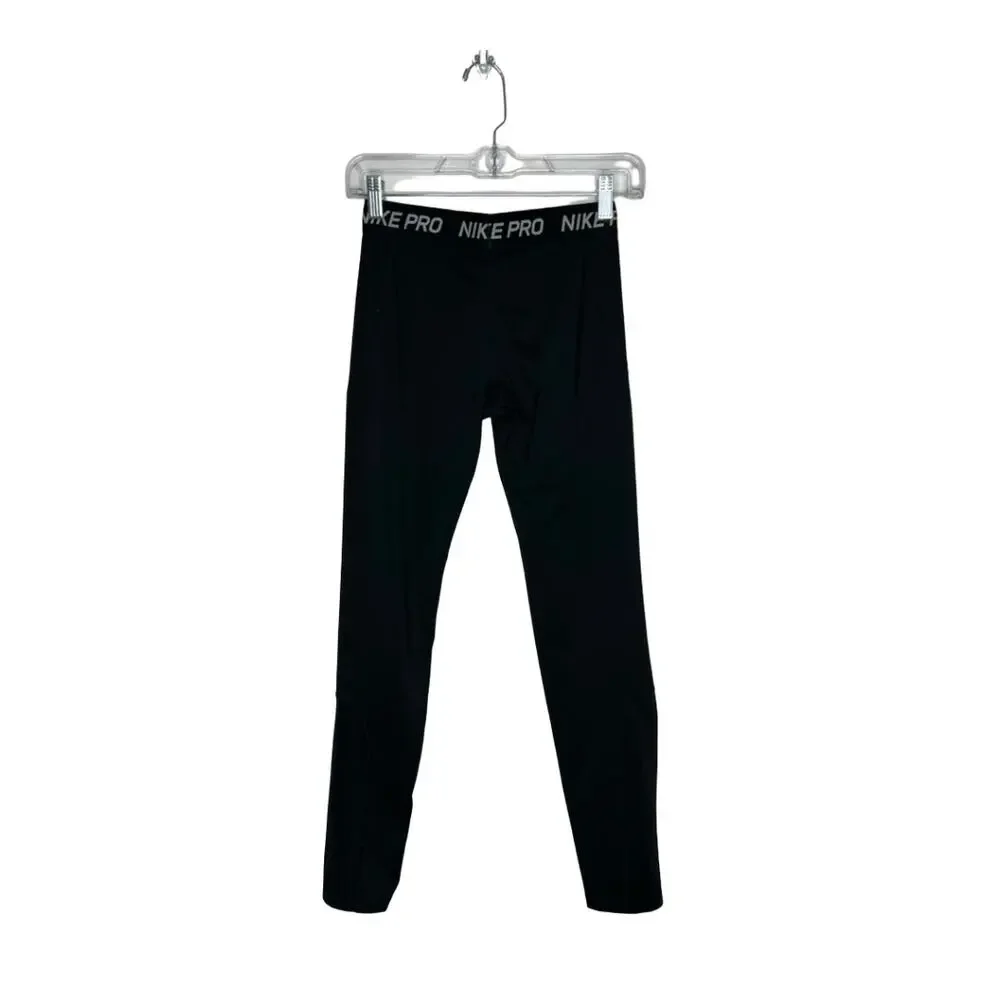 Nike Pro Girls Black Capri Compression 3/4 Leggings Sport Athlete  Pants Size XL - Picture 4 of 7